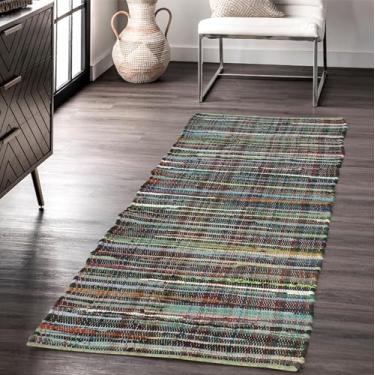 Imagem de VEVARA HOMES Tapete Chindi de algodão feito à mão, pano para corredor, lavável, reciclado, para decoração de casa, sala de estar e quarto (multicolorido, 5,8 x 2,5 m)