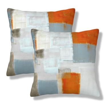 Imagem de NOCTILYRA Capas de almofada cinza laranja 50 x 50 conjunto de 2 capas de almofada de pelúcia curtas de pintura de arte abstrata padrão moderno capa de almofada quadrada fronhas decorativas para