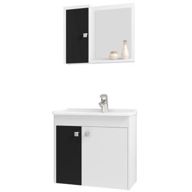 Imagem de Gabinete Espelheira E Cuba Branca 70cm Munique Bechara Branco Preto