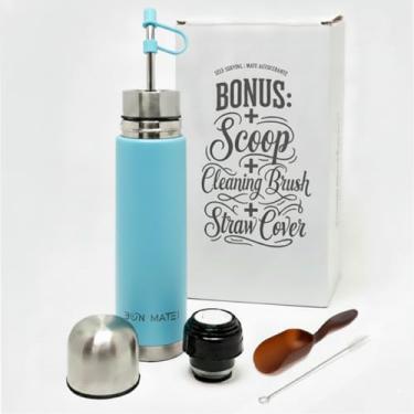 Imagem de BONMATEI NEW Premium Automate – Garrafa Mate de Aço Inoxidável Autosuficiente 500 ml | Copo Térmico Mate 2 em 1 com Bombilla Embutida | Mantém as bebidas quentes ou frias | Pronto para usar (azul