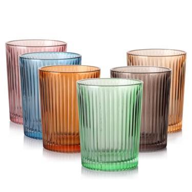 Imagem de ELERGIFTS Copos de suco com nervuras 290 ml Conjunto de 6 copos de vidro - Copos de bebida para refrigerante, água, leite, coca e bebidas espirituosas, copos duráveis para suco de fundo pesado - para
