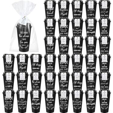 Imagem de LemonRoad 120 conjuntos de copos de café de plástico de 473 ml com tampas, cartões e sacos de presente, copo reutilizável com versículo da Bíblia copos religiosos a granel presentes inspiradores de