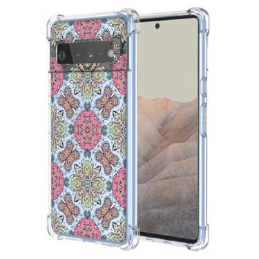 Imagem de WEIOUHR Capa para Pixel 6 Pro Google 6 Pro transparente macio TPU estilo boêmio, capa protetora leve resistente a choques e arranhões, para Google Pixel 6 Pro (rosa verde)