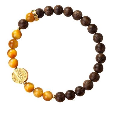 Imagem de Pulseira natural Kyara Agarwood com miçangas amarelas de olho de tigre