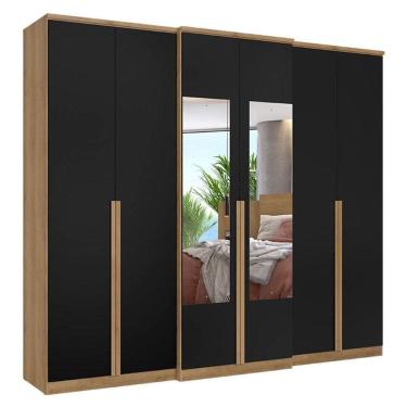 Imagem de Guarda Roupa Casal Valência 6 Portas Glass Capuccino Preto Acetinado - Thb