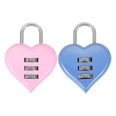 Imagem de 2 peças, cadeado de combinação de 3 dígitos, cadeado de combinação de coração, cadeado de código, mini fechaduras de bagagem, cadeado de amor fofo para mochila, armários de bagagem, caixas de joias