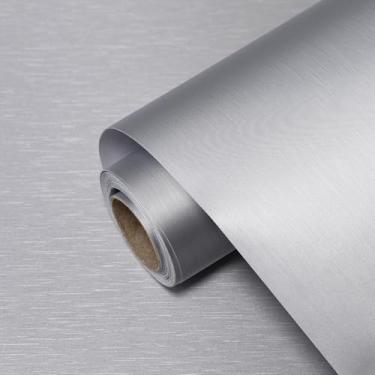Imagem de Papel de contato de aço inoxidável 39.9 cm x 497.8 cm papel de parede de aço inoxidável prata papel de parede adesivo de bancada papel de parede removível autoadesivo metálico impermeável geladeira