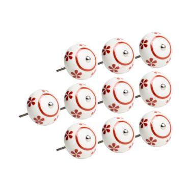 Imagem de 10 Puxador Cerâmica Abóbora Floral Gaveta Armário Colonial (Vermelho/Floral - MPPON143)