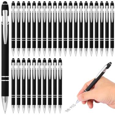 Imagem de Pacote com 38 canetas de metal estilo Bullet com Stylus, canetas pretas retráteis para uso em várias telas, construção de silicone e alumínio