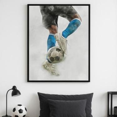 Imagem de Quadro Canvas Aquarela Futebol Drible Mold.Branca Tam:60x40cm - Quadro