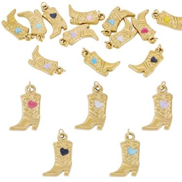 Imagem de Beadthoven Berloques de aço inoxidável esmaltados para botas de aço inoxidável banhado a ouro 18 K com pingente de bota ocidental com anel de salto para fazer joias, artesanato faça você mesmo