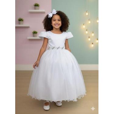 Imagem de Vestido Infantil Formatura Branco Longo com Glitter para Dama - Fabulo