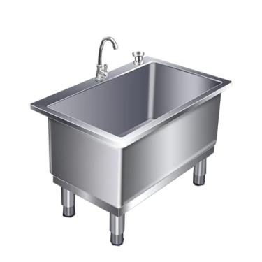 Imagem de TRGCJGH Lavatório de esfregão de piso interno e externo, balde de esfregão de banheira utilitária, pia de serviço de esfregão de aço inoxidável (120 x 50 x 50 cm/47,2 x 19,6 x 19,6 pol.)