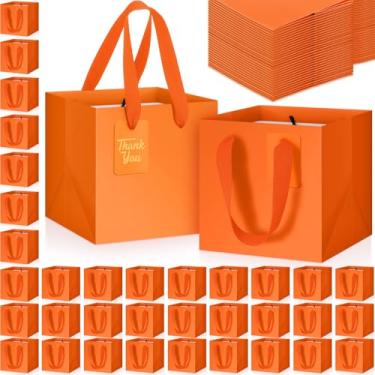 Imagem de Windyun 100 mini sacos de presente de papel com alça 15 x 15 x 15 cm quadrada pequena bolsa de lembrancinha com etiqueta de agradecimento faça você mesmo para Natal, aniversário, casamento, chá de