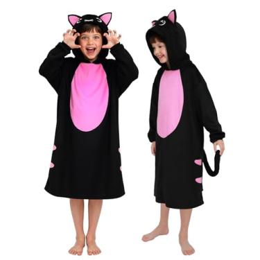 Imagem de ROC PARTY Playful Animal Costume Hoodie Dress for Girls 4-10, Fun Animals Dress-Up Outfit with Hood for Halloween & Parties (Black Cat, 7-8 Years)