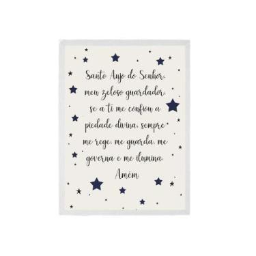 Imagem de Quadro Santo Anjo Do Senhor Estrelinhas 33X24 C/Vidro Branca - Quadros