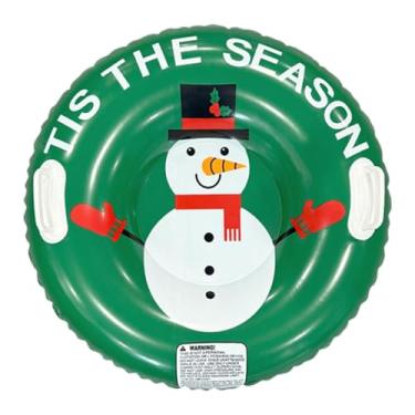 Imagem de Baoblaze Boia inflável para trenó na neve, 83 cm de diâmetro, multifuncional, com alças e antirrolamento lateral, Boneco de Neve