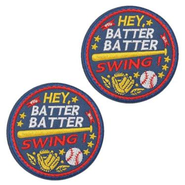Imagem de 2 peças Hey Batter Batter Patch Swing Patch de gancho e laço tático bordado aplique de emblema engraçado acessórios de vestuário remendos de beisebol para colete, boné, jaqueta, chapéus, mochilas