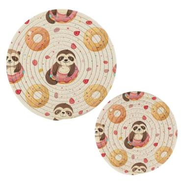 Imagem de Blueangle 2 peças de suporte de panela de preguiça fofo - conjunto de pegadores de panela de tecido redondo - almofadas quentes trançadas de algodão - porta-copos - tapetes de mesa para cozinhar e