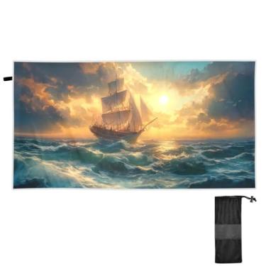 Imagem de ATTX Toalha de praia com pintura a óleo de barco à vela 76 x 152 cm - Cobertor de microfibra leve de secagem rápida e resistente à areia para piscina, ioga, academia e viagens | Esportes de banho de
