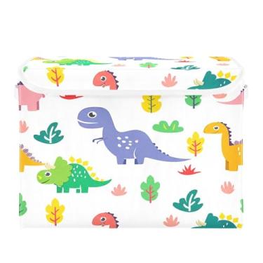 Imagem de SEHANY Cestas de armazenamento engraçadas de dinossauro com tampas, organizador de caixa de armazenamento dobrável, caixas de armazenamento de armário de tecido para roupas cobertor de escritório