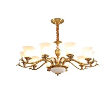 Imagem de Luminária pendente retrô americana toda em cobre - Design simples e elegante | Ideal para sala de estar, sala de jantar, casas de campo e duplexes, com detalhes em jade | Zhongshan Lighting