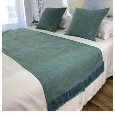 Imagem de Colcha de cama de hotel com borlas de cor sólida luxuosa manta de cama elegante cobertor de sofá sem desbotamento roupa de cama decorativa verde | apenas 1 fronha 50 x 50 cm
