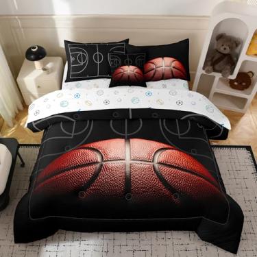 Imagem de Bodhi Jogo de cama queen para meninos, com estampa de basquete, macio, para crianças, 6 peças