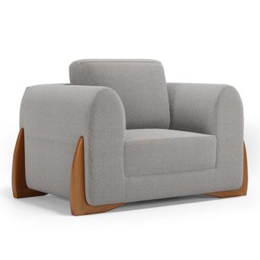 Imagem de Poltrona Decorativa Living Bloom Com Pés De Madeira Bouclê Cinza - Desk Design