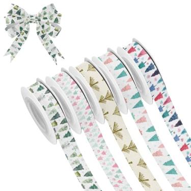 Imagem de SEHANY 5 rolos de fita de Natal 0,59 polegadas 5 jardas fitas de tecido de árvore de Natal fitas de cetim festivas fitas decorativas de Natal para embrulho de presente faça você mesmo artesanato