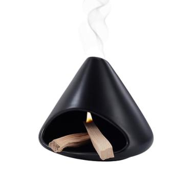 Imagem de AHANDMAKER Queimador de incenso de cerâmica Zongzi em forma de cone com chaminé para meditação, ioga, relaxamento, decoração de altar, presente de aniversário, Natal, inauguração de casa, preto, 13,5