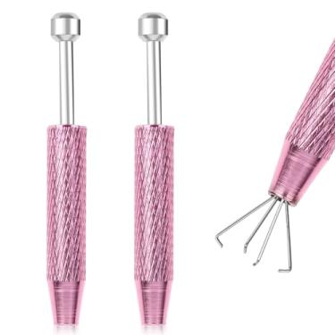 Imagem de Bestac 2 pinças de aço inoxidável para piercing de 4 garras, ferramenta para joalheiro, peças pequenas, caneta assistente de coleta para piercing de bolas, lascas e joias (rosa)