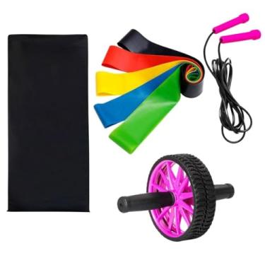 Imagem de Colchonete Academia Roda Abdominal Elastico Funcional Corda de Pular Treino em Casa Atividade Fisica Musculação equipamentos de academia em casa (ROSA)