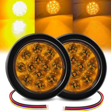 Imagem de Kingshowstar 2 peças de luzes traseiras de LED âmbar redondas de 10 cm, luzes estroboscópicas/altas/baixas 3 em 1, luzes giratórias, traseiras, trailers, sinalizadores laterais, kit de luz de reboque