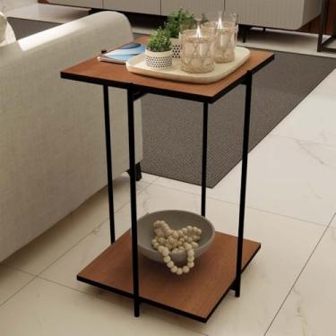 Imagem de Mesa Dobravel Portatil，Mesa Lateral Dobrável Mesa Auxiliar Alta Apoio Sala Sofa Estilo Industrial(Freijó Tampo Duplo)