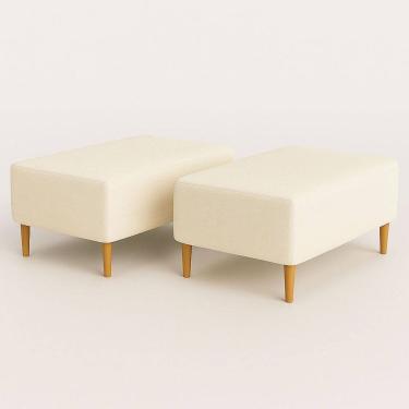 Imagem de Kit 2 Puff Bela Manu Madri Pés Palito Tecido Linho Champagne
