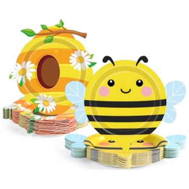 Imagem de 48pcs Beehive Paper Plates Bee Theme Party Tableware Supplies Durable Bee Dessert Plates with Honeycomb Patterns for Spring Birthday Baby Shower Garden Celebrations Party 7 Inch Dinnerware Supplies