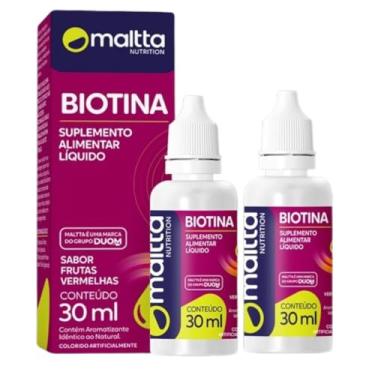 Imagem de Biotina em Gotas 30ml Sabor Frutas Vermelhas Maltta | Kit 2 Frascos