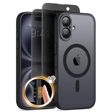 Imagem de GolbinBox Capa magnética para iPhone 16 com botão de controle de câmera, compatível com MagSafe, [proteção total da câmera] [protetor de tela de privacidade] Capa de telefone transparente fosca