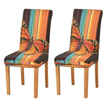 Imagem de CEBUGI Capas de cadeira para sala de jantar, laranja, borboleta, elástica, protetora, lavável, removível, para casa, restaurante, banquete, festa, 2 unidades
