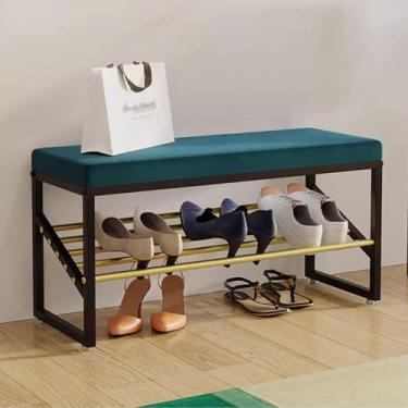 Imagem de uhyOHF Banco de sapato de metal para entrada de espaço pequeno, bancos decorativos de armazenamento para sala de estar, corredor, quarto (azul - 60 x 30 x 40 cm