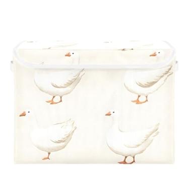 Imagem de xigua Cestos de armazenamento de gansos brancos com tampas e alça de transporte, caixas de armazenamento dobráveis organizadores recipientes cestos cubo com capa para casa, quarto, armário, escritório