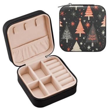 Imagem de Wassud Caixa de joias vintage para viagem de árvore de Natal para mulheres, meninas, senhoras, noiva, mini organizador de joias de couro PU, caixa quadrada de armazenamento de joias para brincos