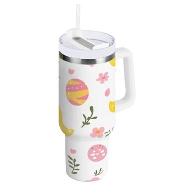 Imagem de Wassud Bonito copo amarelo pintinhos com alça e tampa de canudo copo isolado garrafa de água de aço inoxidável à prova de vazamento caneca de viagem presentes para mulheres 1,134 g