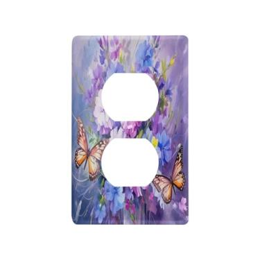 Imagem de Wassud Capa de interruptor de luz decorativa placa de parede para tomadas elétricas flores com borboletas duplex 4,53 x 2,76 polegadas