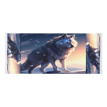 Imagem de Wassud Capas de lavadora e secadora de lobos ferozes, protetor de lavadora com sacos de armazenamento, capa de geladeira à prova de poeira com bolsos para lavanderia doméstica, cozinha, 120 x 55 cm