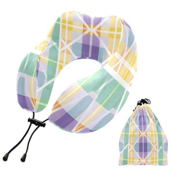 Imagem de CEBUGI Travesseiros de viagem portáteis em forma de U, travesseiro de pescoço de espuma viscoelástica com trava de corda ajustável para avião, viagem, trem, negócios, escritório, cochilo (tabuleiro de