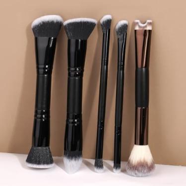 Imagem de Pincel de maquiagem de precisão de 4 peças, cerdas fofas densas, ideal para contorno, iluminador e mistura de sombras (preto)