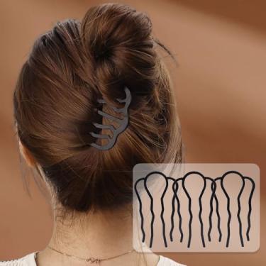 Imagem de 3 peças de metal moderno pente para coque de cabelo em forma de U vintage torção acessórios de ferramentas de estilo de cabelo feminino clipe de garfo (quatro dentes, 8,8 x 5 cm)