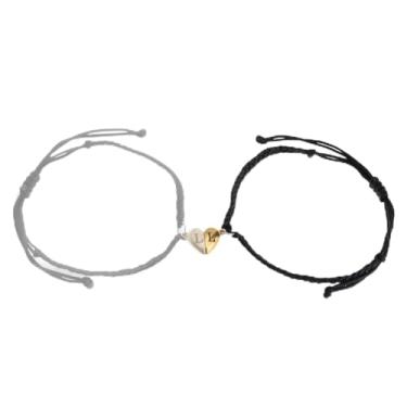 Imagem de Agriajun Pulseiras combinando para casais, pulseira ajustável com inicial de coração de ouro para mulheres e meninas, pingente de correspondência fofa com nome de letra preta trançada corda para dia